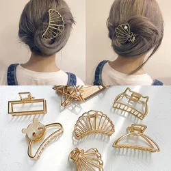 2024 New Women Elegant Gold Hollow Geometric Metal Hair Claw Vintage Crab Hair Clips Headband Hairpin Fashion Hair Accessories