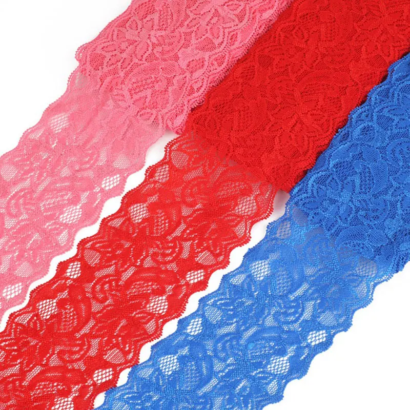 New 1Yard Flower Pattern 8CM Wide Elastic Lace Fabric Ribbon Lace Trim Ribbon Diy African Fabrics Stretch Lace for crafts