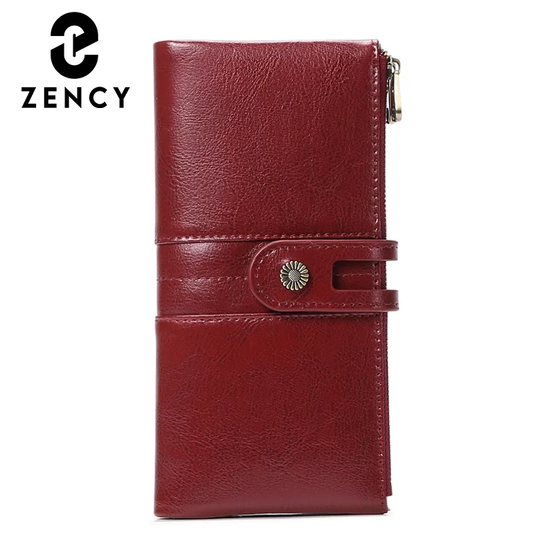 Zency Long Large Capacity Female Purse Soft Genuine Leather Wallets Zipper Coin Ladies Purses Credit Card Holder Clutch Purse