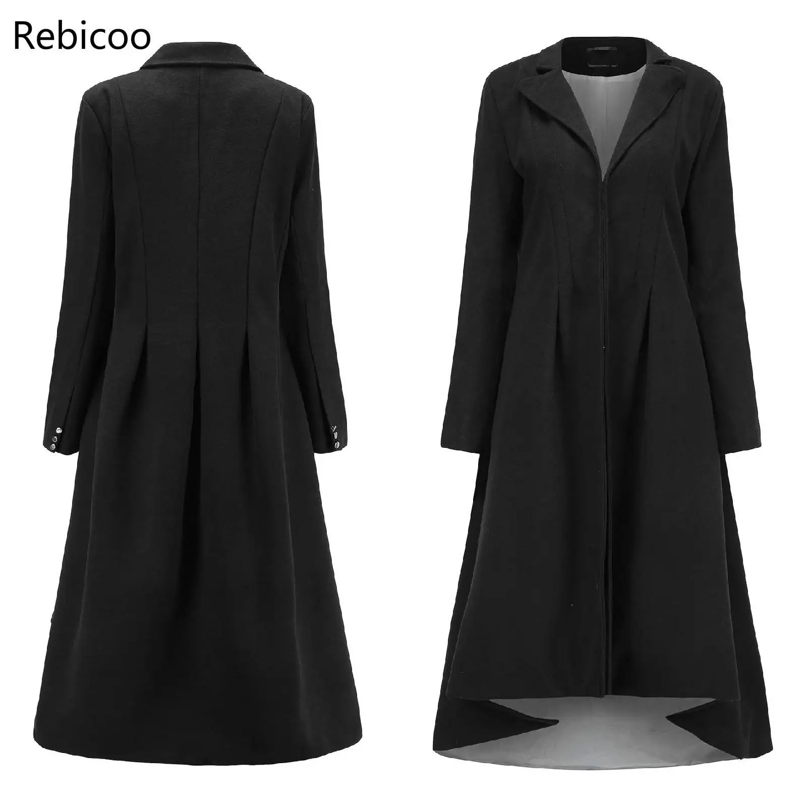 

Autumn Winter Women Swallowtail Wool Long Black Trench Dress Coats Slim Blazer Dress 4XL 5XL Loose Goth Trench Outwear