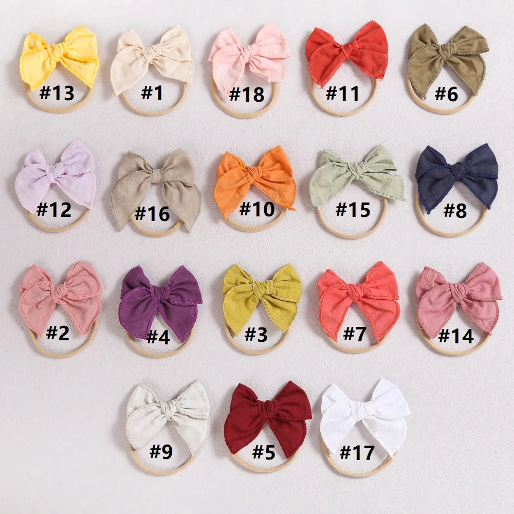 36pc/lot 3.6inch Embroidery Hair Bow Headband Baby Girls Solid Bow Hair Clips Nylon Headbands Newborn Curled Edge Bow Hairpins