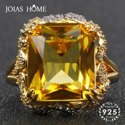 Joiashome Luxury Charms Ring 925 Sterling Silver Jewelry With Square Shaped Citrine Gemstone Wedding Engagement Rings Size 6-10