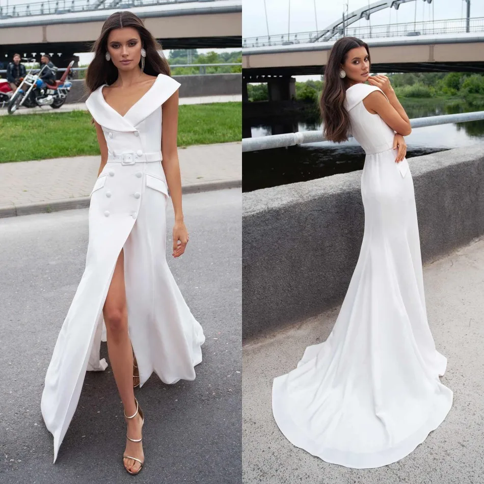 2020 uma linha vestidos de casamento pescoço colher rendas apliques cetim vestidos de noiva feito sob encomenda botão volta varredura trem vestido de casamento