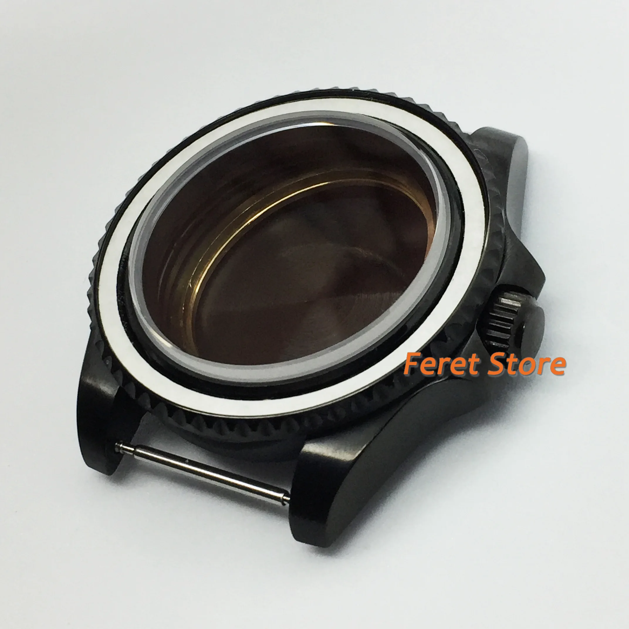 

40mm Black PVD stainless steel mens watch case sapphire glass fit ETA 2836 miyota 8215/8205/821A Mingzhu DG2813/ 3804 movement