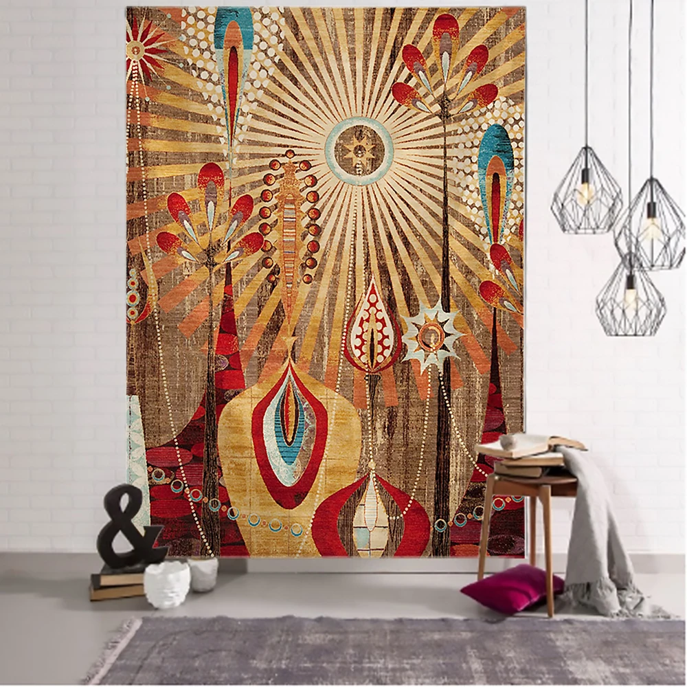 Antique Abstract Flower Illustration Tapestry Wall Hanging Bohemia Art Print Tapestry Room Home Decoration