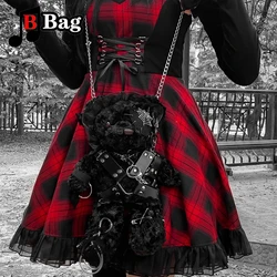 Handmade Gothic Lolita Bear Doll Bag Cool Blood Yandere Gloomy Shoulder Bags Punk Soft Girl Goth Halloween Cosplay Backpack Gift