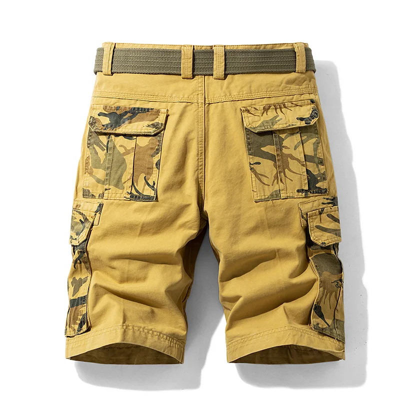 Cargo Shorts Men Spring Summer Breeches Cotton Bermuda Camouflage Denim Casual Multi-Pocket Pants Men\'s Cargo Short Orange