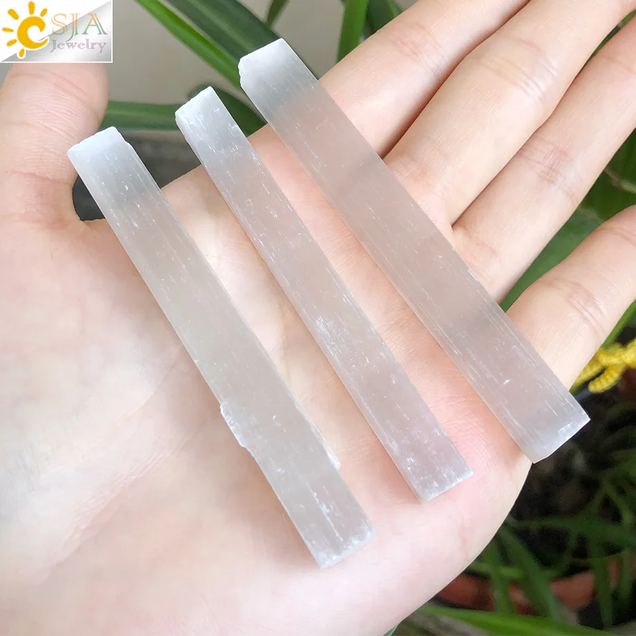 

CSJA 7-9cm Natural Selenite Crystal Quartz Sticks Wand Raw Mineral White Gypsum for Air Cleansing Protection Healing Reiki G685