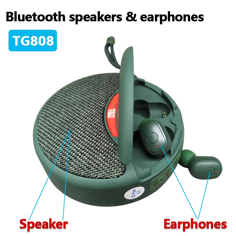 TG808 Mini Wireless Bluetooth Speaker Wireless Earphone Two-in-one TWS Subwoofer Stereo Hands-free Multi-function / TF card / FM