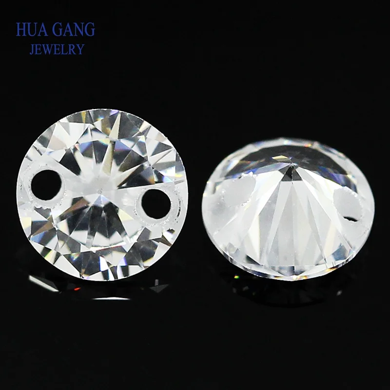 Double Holes Beads Cubic Zirconia Stones AAAAA White Cubic Zirconia Stone Loose CZ DIY Jewelry Beads Zircon Stone