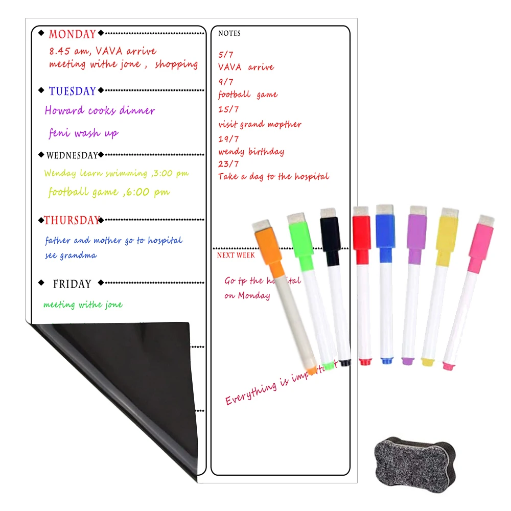 Tableau d\'Immatriculation Magnétique A3 pour Réfrigérateur de Cuisine, Grand Calendrier Effaçable à Sec, Liste de Choses à Faire, Bloc-Notes