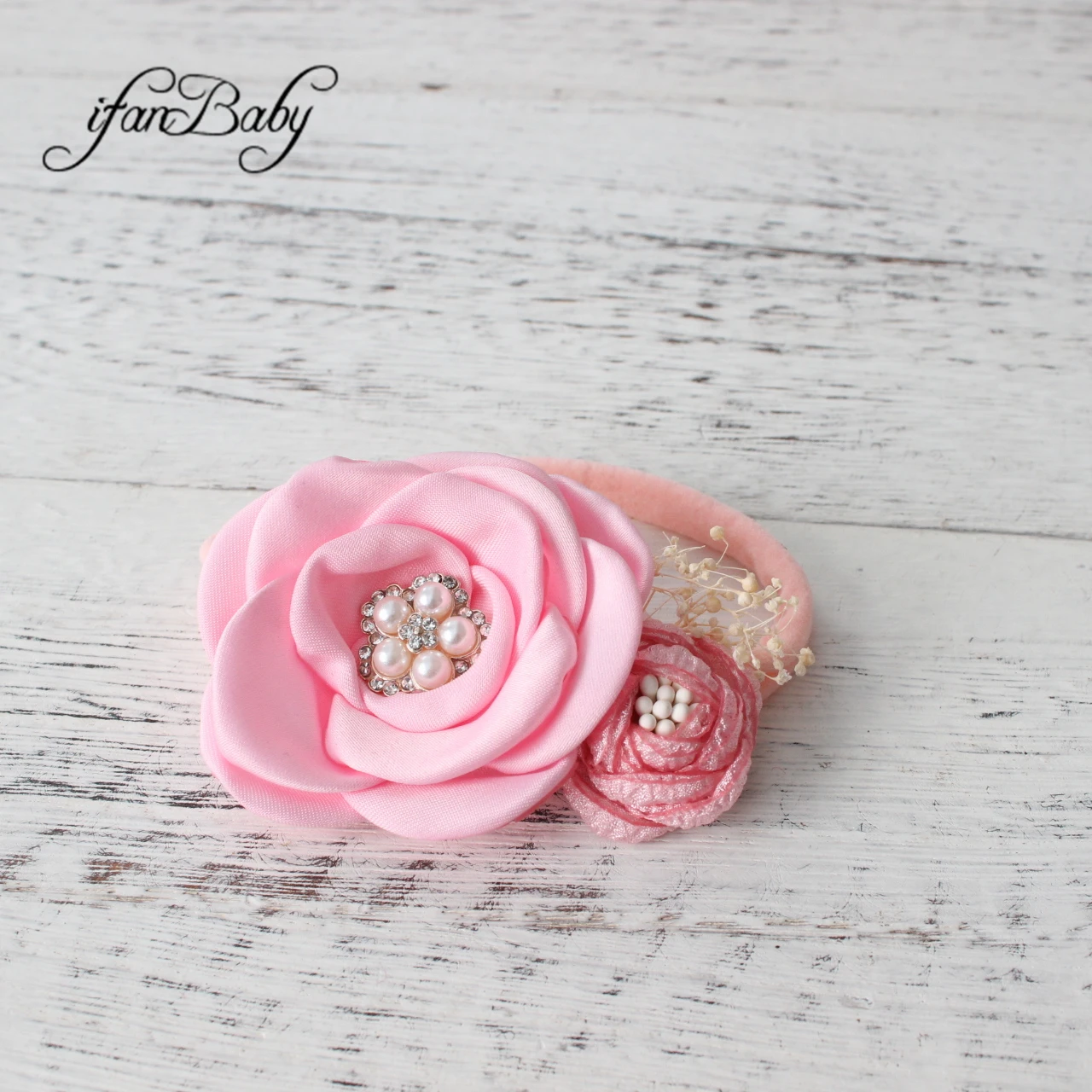 Boutique Hair Accessories Rhinestone Flower Headband Nylon Elastic Strench Headwear For Kids Girl