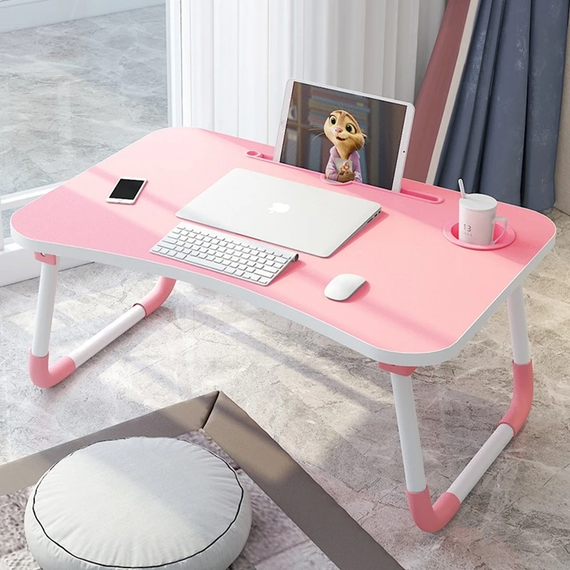   Portable Chic Computer Folding Table Simple & Cute Ideal Bedside Makeup or Small Game Table Easy Mobility Design