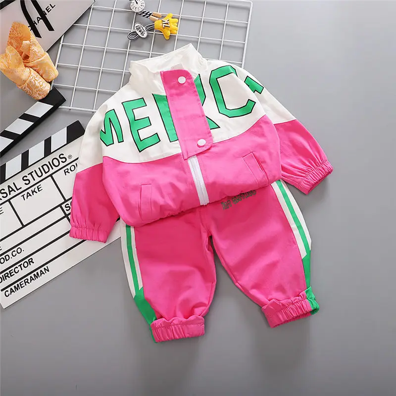 Spring Autumn Children Patchwork Sport Clothes Boys Kids Girls Fashion Outwear Pants 2Pcs/Sets Infants Novelty Letter Tracksuit