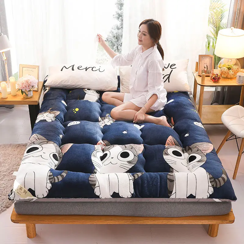 Materace Tatami wełna jagnięca materac tapicerowany zagęścić ciepły Futon flanelowy materac karimata mata na łóżko podwójne kołdry poduszka