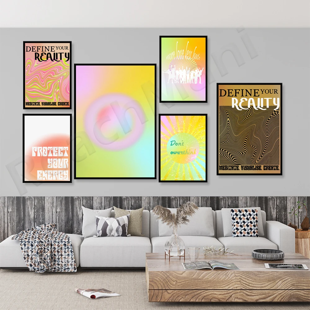 

Retro gradient protects your energy, love is better than hate quote poster, millennial aesthetic decoration, don’t think too muc