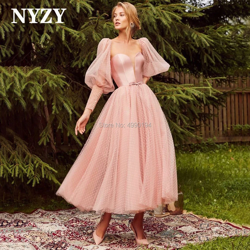 Polka Dot Tulle Puffy Long Sleeves Evening Dress 2020 NYZY E265 Vintage Dress Party Prom vestidos de fiesta Abendkleider