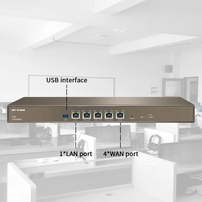 IP-COM M80 300-Person Enterprise Reapter 5 * 10/100/1000M RJ45 Port Support VPN/QOS Plug and Play,Hole Cooling,Metal Outer Box