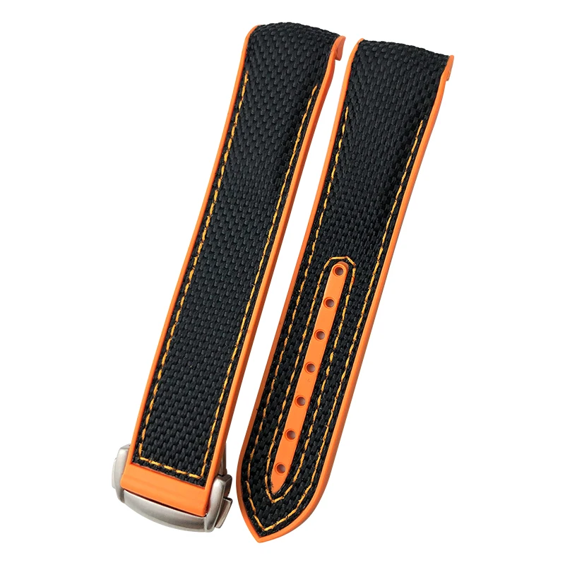 19mm 20mm 21mm 22mm Rubber Nylon Silicone Watch Band Fit for Omega GMT Planet Ocean Seamaster Diver 300 Curved End Orange Strap