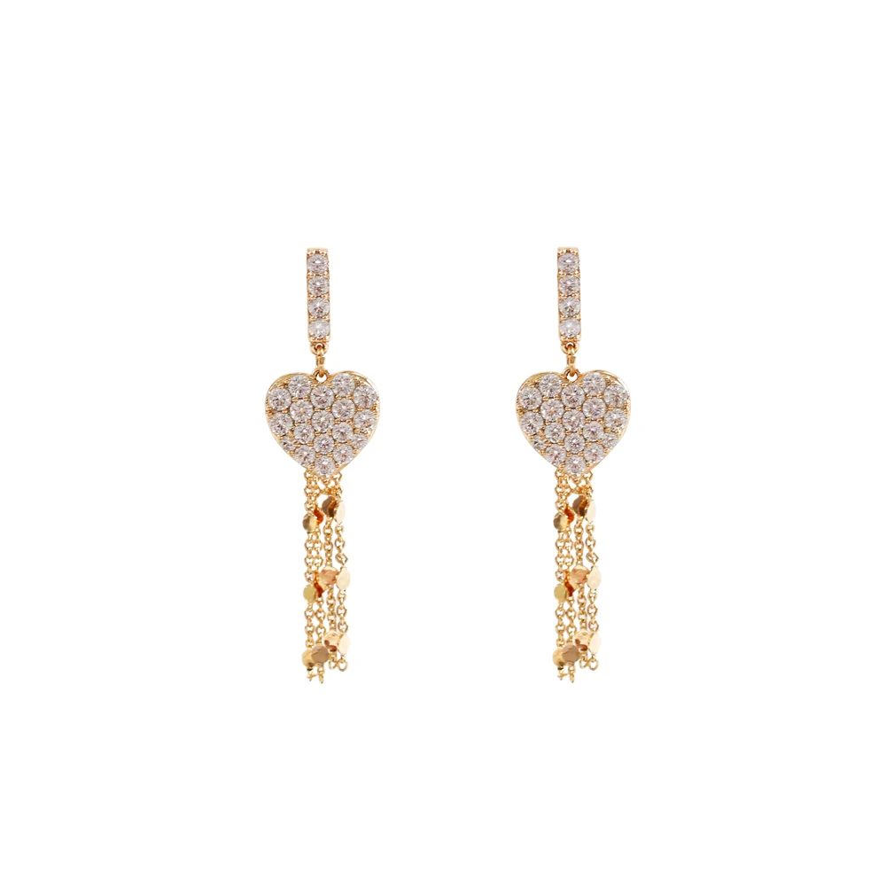 LANFLORA Trendy heart zircon tassel women earrings for birthday gift copper alloy cheap factory shop earrings wholesale price