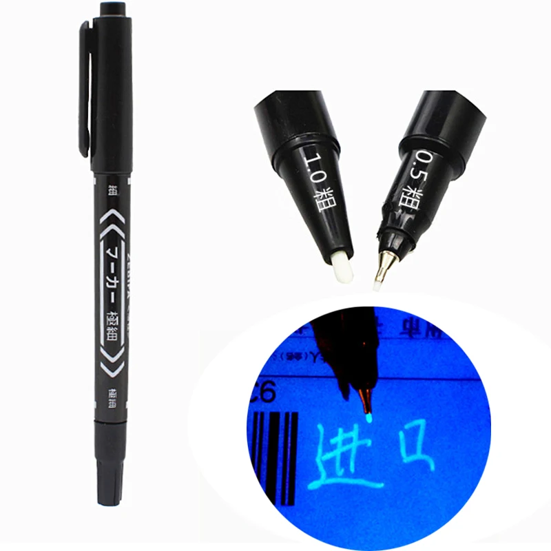 1 Piece Multi Function Invisible Pen Uv Light Dual Tip 1.0mm 0.5mm Magic Pen Markers for Poker Paper Detective Game Stationary