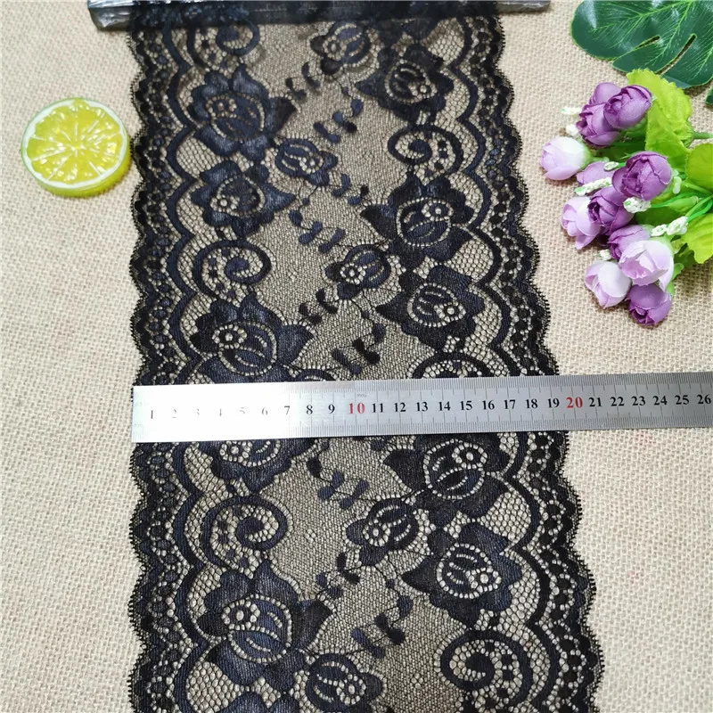 20CM Black Wide Elastic Mesh Lace Embroidery Knitted Fabric For Sewing Accessories Used On Dress And Clothes E1082