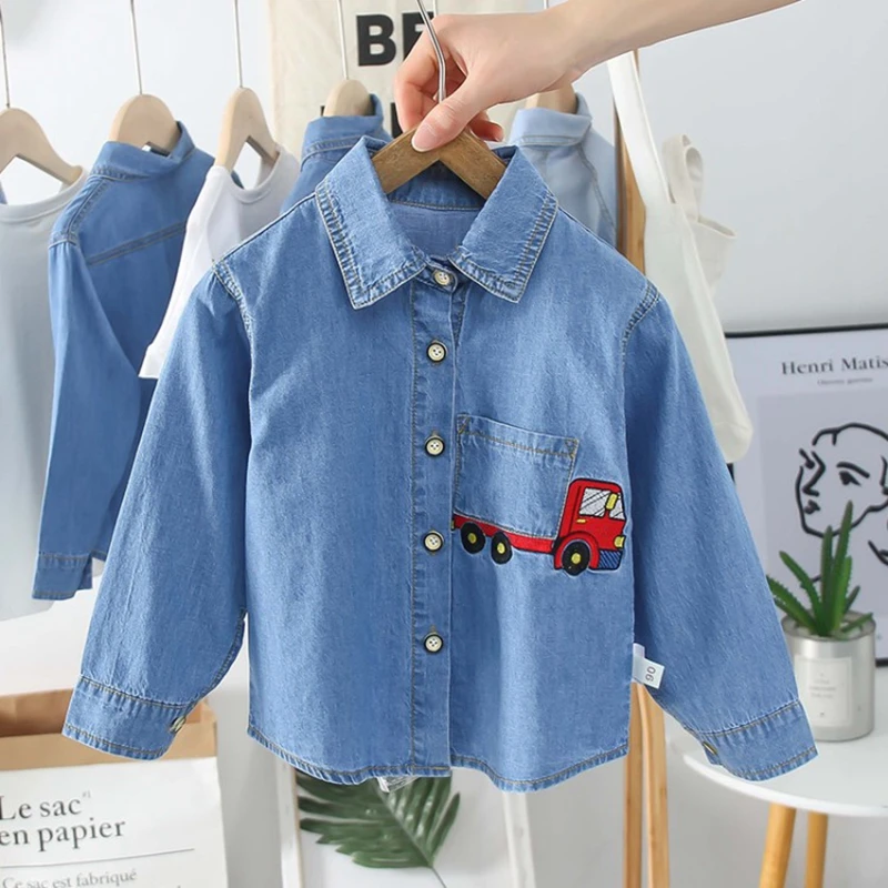 COOTELILI  Cartoon Car Children Boys Shirt Car Kids Shirts Child Kids Boys Shirt Tops Blouse Casual Clothes