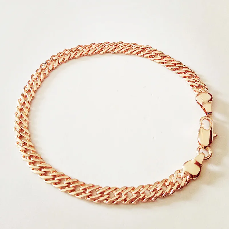 Trendy Men Bracelet Rose 585 Gold Color Fashion Jewelry Copper 5MM 17CM Long Bracelets Factory Direct