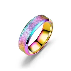 Rainbow ring fashion new double beveled titanium steel matte couple ring gift jewelry