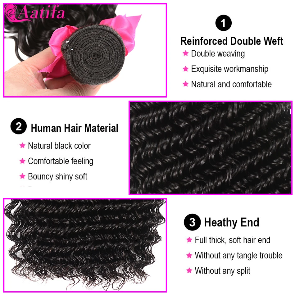 Deep Wave Bundles With Frontal 13x4 Lace Frontal With Bundles Malaysian Remy 100% Human Hair Weave For Black Women Aatifa Hair