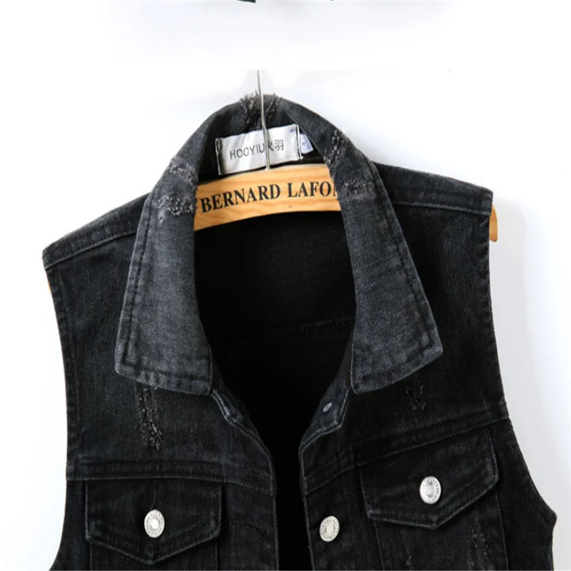 สีดำหญิงเสื้อแจ็คเก็ตเกาหลี Slim กางเกงยีนส์ Single-Breasted สั้นผู้หญิง Denim เสื้อกั๊ก4XL Plus ขนาด Waistcoat ฤดูร้อน