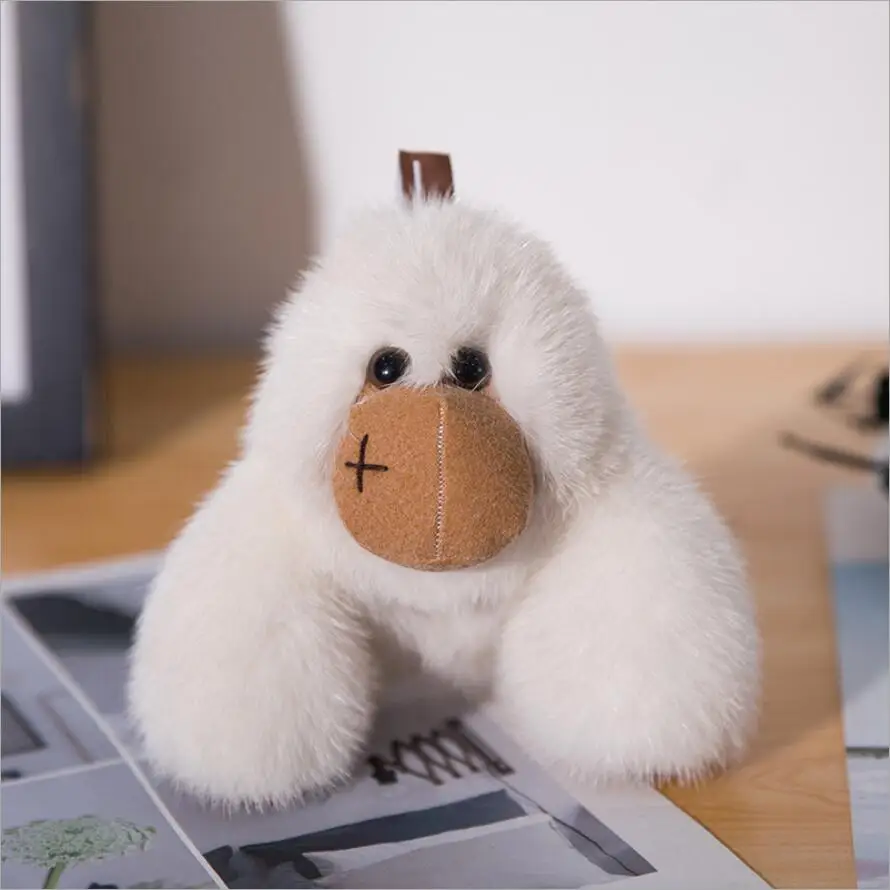 Fashion Jewelry Real Mink Fur Gorilla Pendant Keychain Bag Accessories furry Cute Monkey Bag Charm