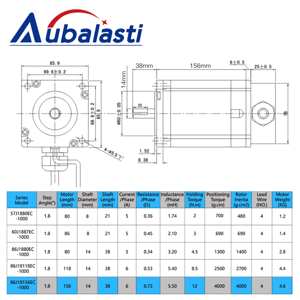 JMC 2Phase Nema34 12N.m Hybrid Closed Loop Stepper Servo Motor Driver Kits 2000rpm 6A Shaft Dia.14mm 86J18156EC+2HSS86H for CNC
