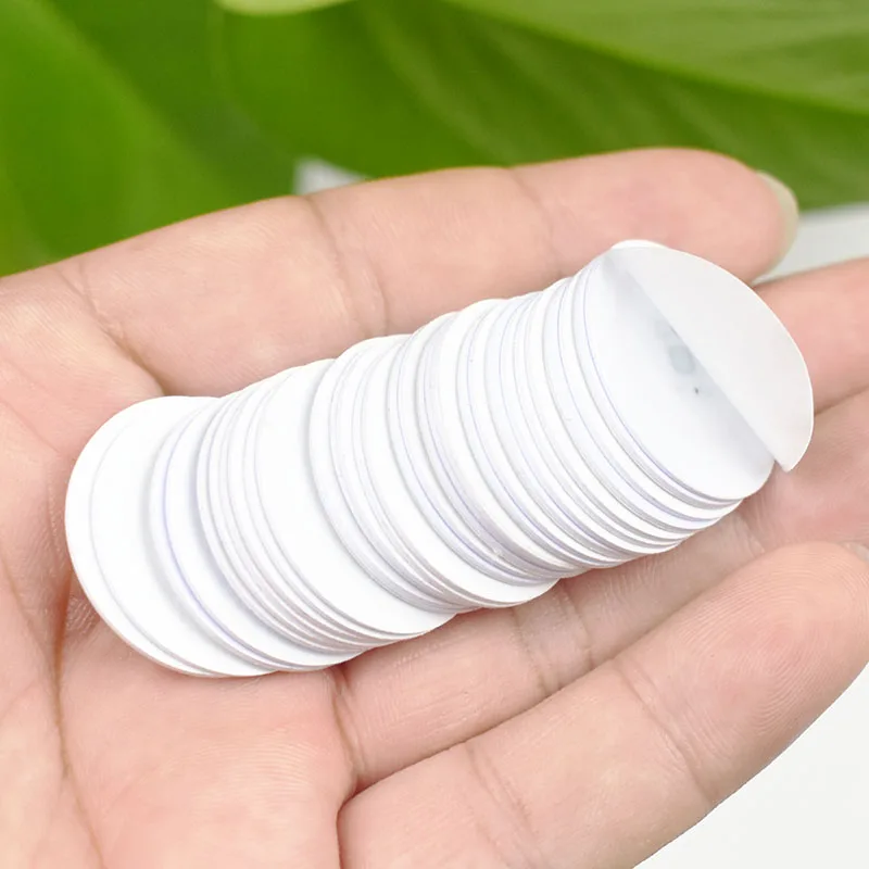 10 buah/lot 125Khz TK4100 EM4100 RFID kartu ID koin dengan stiker perekat baca hanya Diameter 25mm 30mm untuk kontrol akses