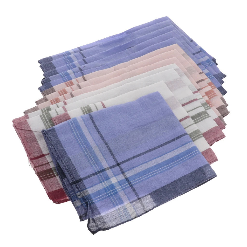 12pcs Fashion Men Plaids Cotton Pocket Handkerchiefs Pocket Square Hankies set  36 x 37cm