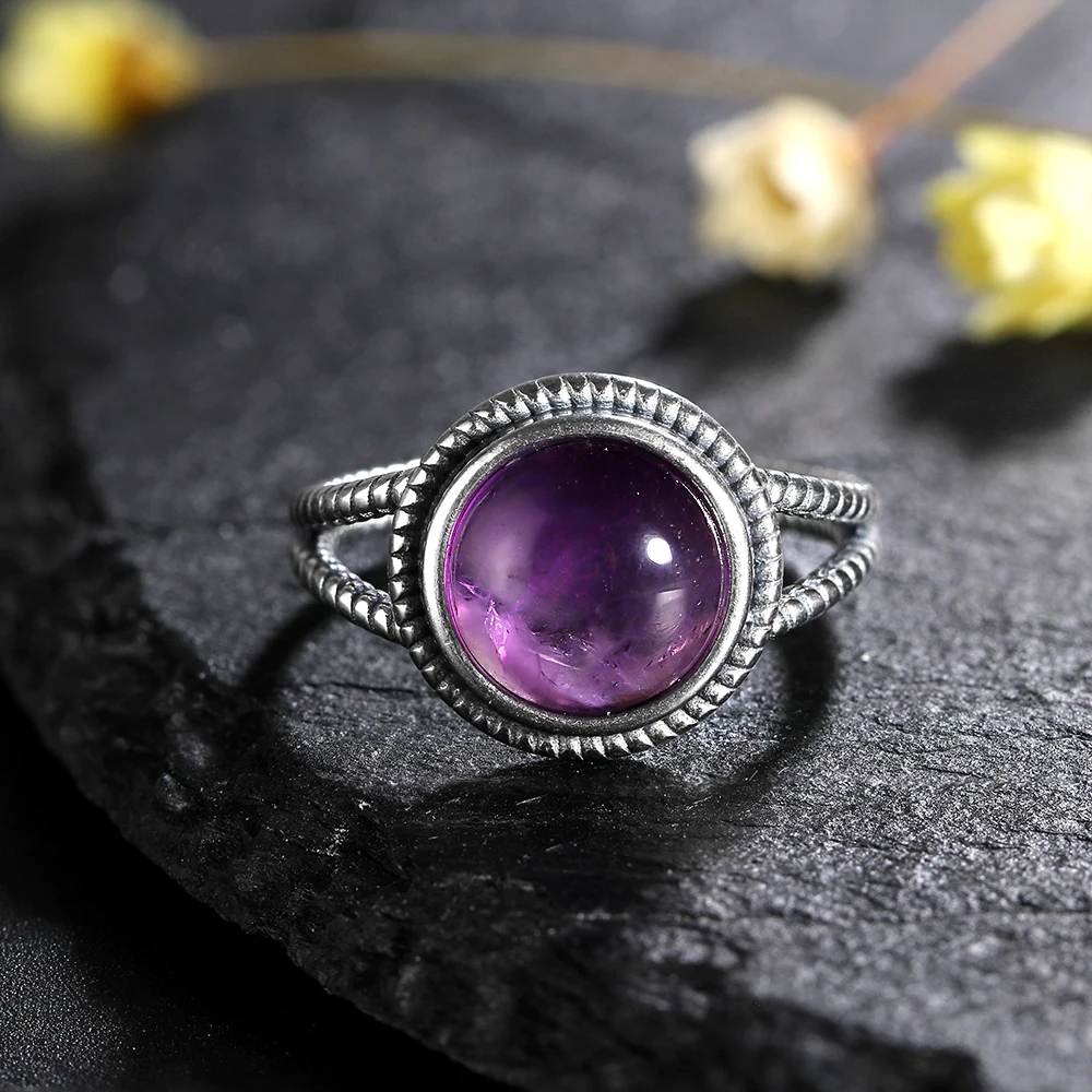 925 Silver Rings Natural Amethyst Gemstone Rings for Women Wedding Bands Anniversary Gift Fine Jewelry