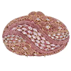 Pochette da sposa in cristallo rosa di lusso con diamanti in argento AB