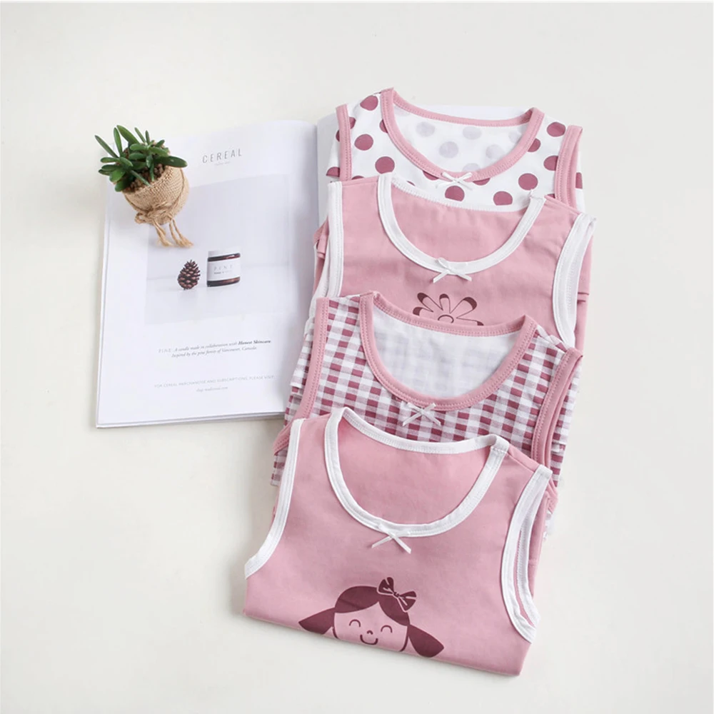 Summer Tank Tops For Girls Cartoon Underwear Young Teens In Lingerie Cotton Sport Top Children Undershirts 4pcs/lot