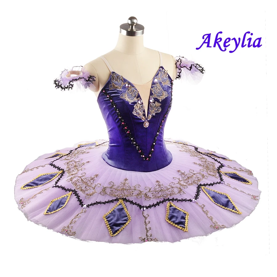 velvet Purple Ballet Tutu professional Stage Costumes dress for competition female Ballet Pancake Tutu royal Lilac Adult JN0174