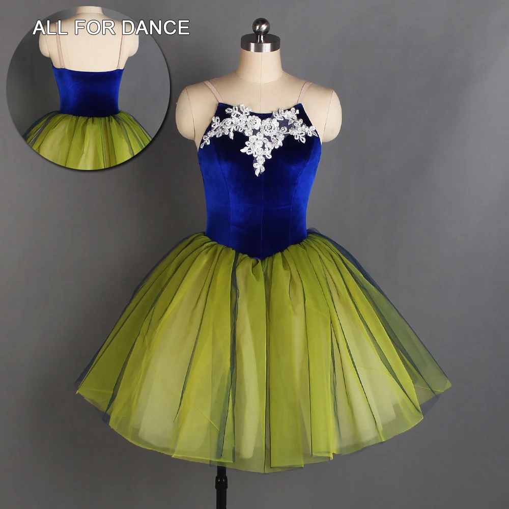 20189 Romantyczna sukienka baletowa dla dorosłych dziewcząt, elastyczny, królewski niebieski aksamitny gorset z warstwową spódnicą tutu.