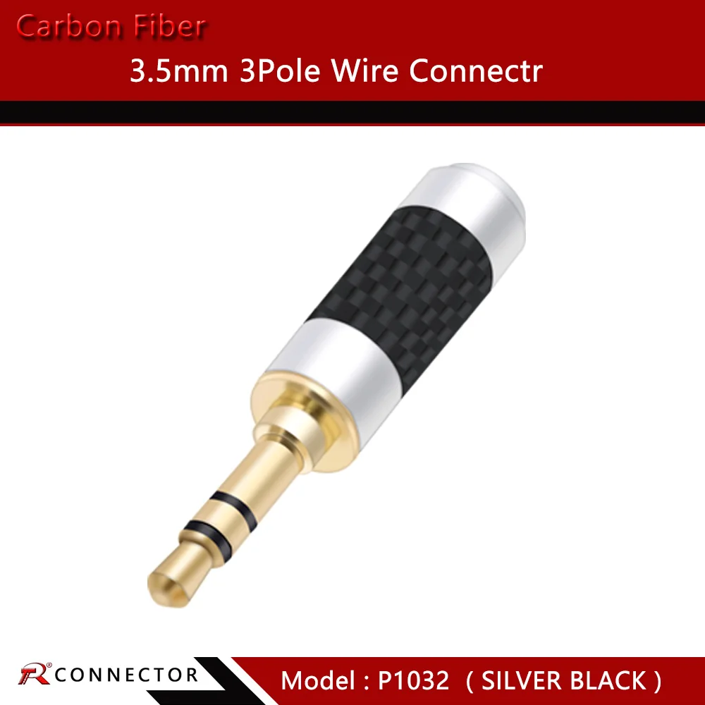 1PC Gold Plated 3.5mm Mono & Stereo Mini Plug 3/4pole Connector Carbon Fiber Mini Plug Fit for cable up to 6mm