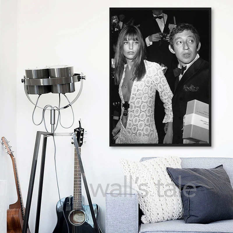جين بيركين أسود أبيض التصوير ملصق سيرج جينسبورغ حائط لوح رسم صور غرفة المعيشة ديكور الموسيقى عاشق هدية #3