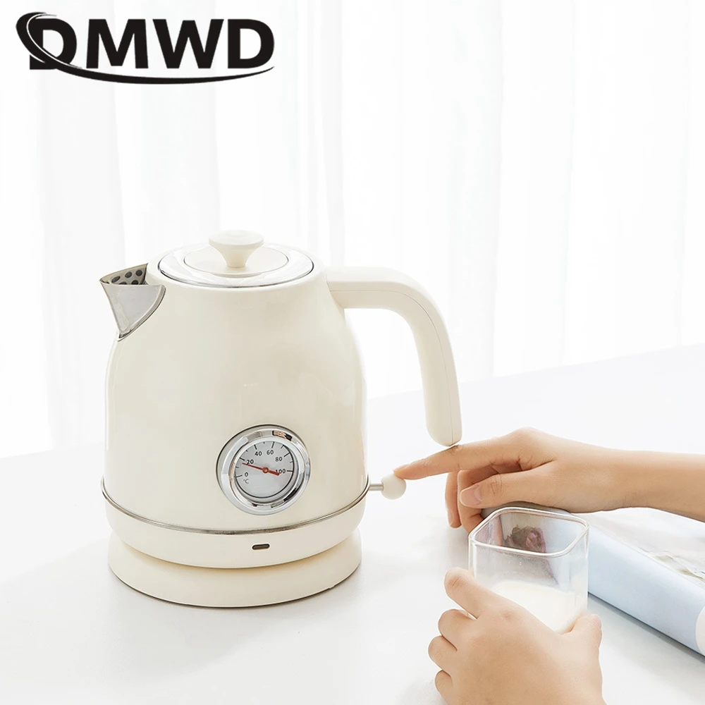 DMWD Household Retro Kettle Electric Water Boiler 1.7L Heating Pot  304 Stainless Steel Tea Pot Potable Coffee Pot Thermometer