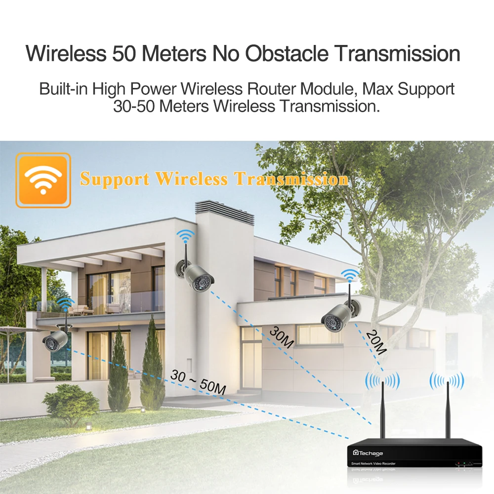 Techage H.265 8CH 3MP Wireless Camera System Smart IR Cut Night Vision Outdoor Waterproof CCTV Vedio Security Surveillance Set