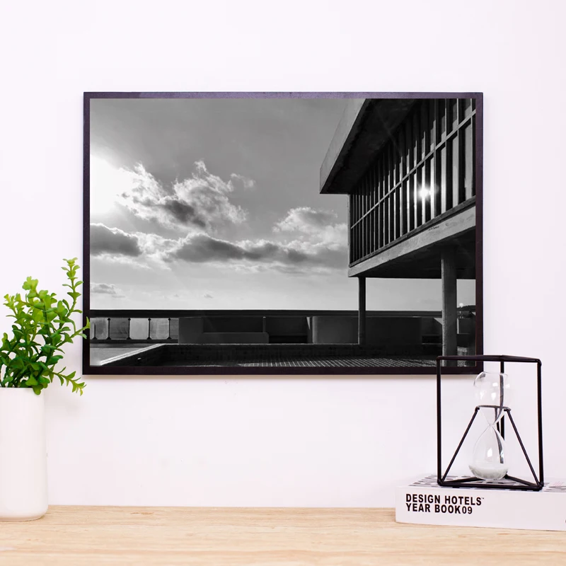 Architectural Photo Le Corbusier Canvas Print French Architecture Marseille Provence Black White Painting Poster Office Decor