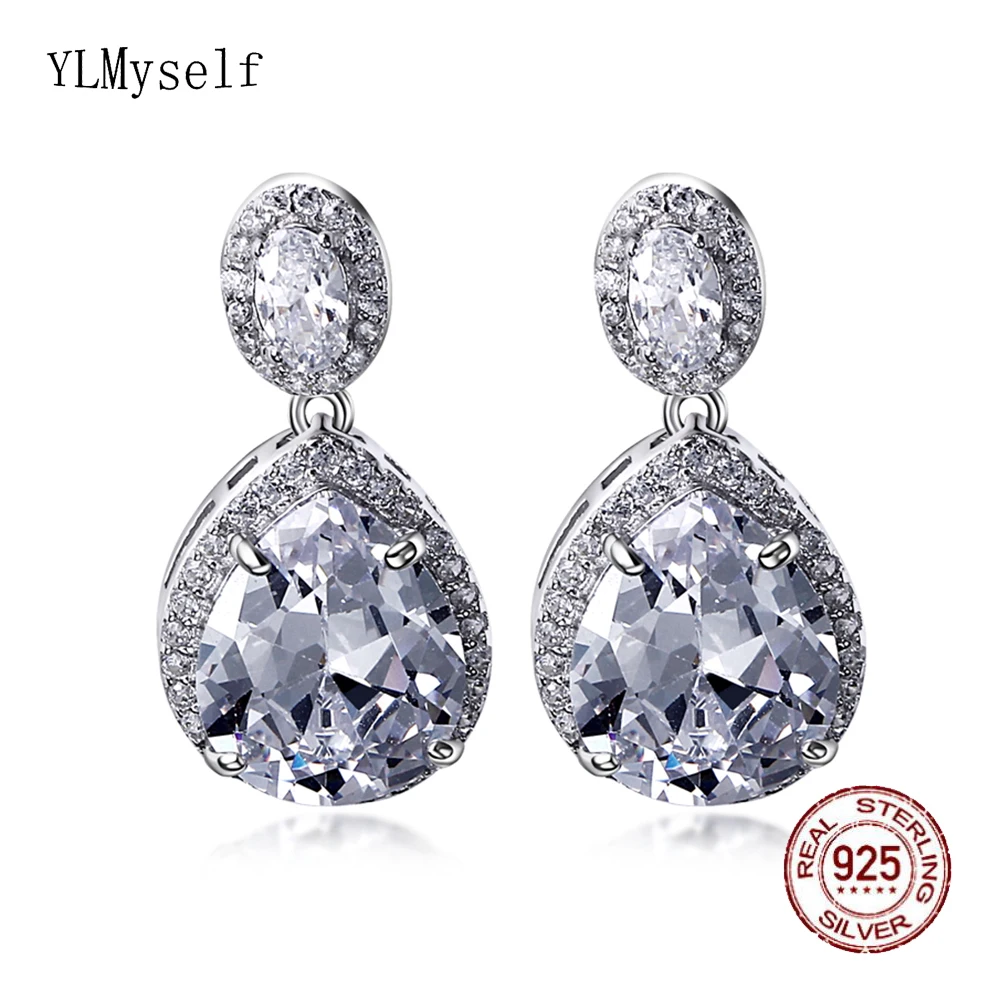 

Real 925 sterling silver earring Best gift jewelry big stone Crystal jewellery luxury water drop 925 earrings