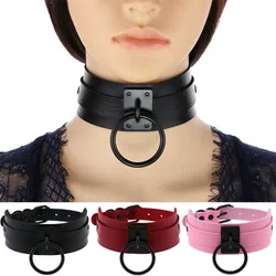 DIEZI Harajuku Cosplay Gothic Necklaces Black Big Circle Necklaces Leather Choker Necklaces Women Men Jewelry Fashion 2020 Goth