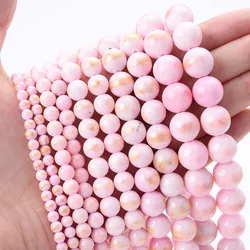 Natural Stone Bead Pink Color Golden Jades Round Loose Beads for Jewelry Making DIY Bracelet Necklace Accessories 4/6/8/10/12mm