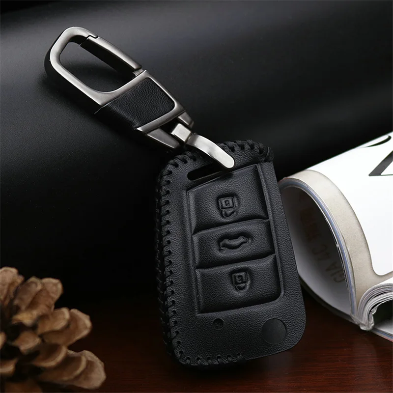 Leather Car Keyring Key Cover Case for VW Golf 5 6 8 7 Gti Mk4 Mk6 Touran T5 Passat Tiguan Caddy UP Polo Key Holder Accessories