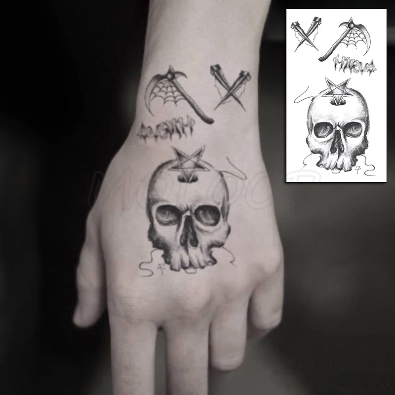 Tatuaje de transferencia de agua para hombre y mujer, tatuaje de calavera pirata, arte corporal, impermeable, Flash falso temporal, 10,5x6cm